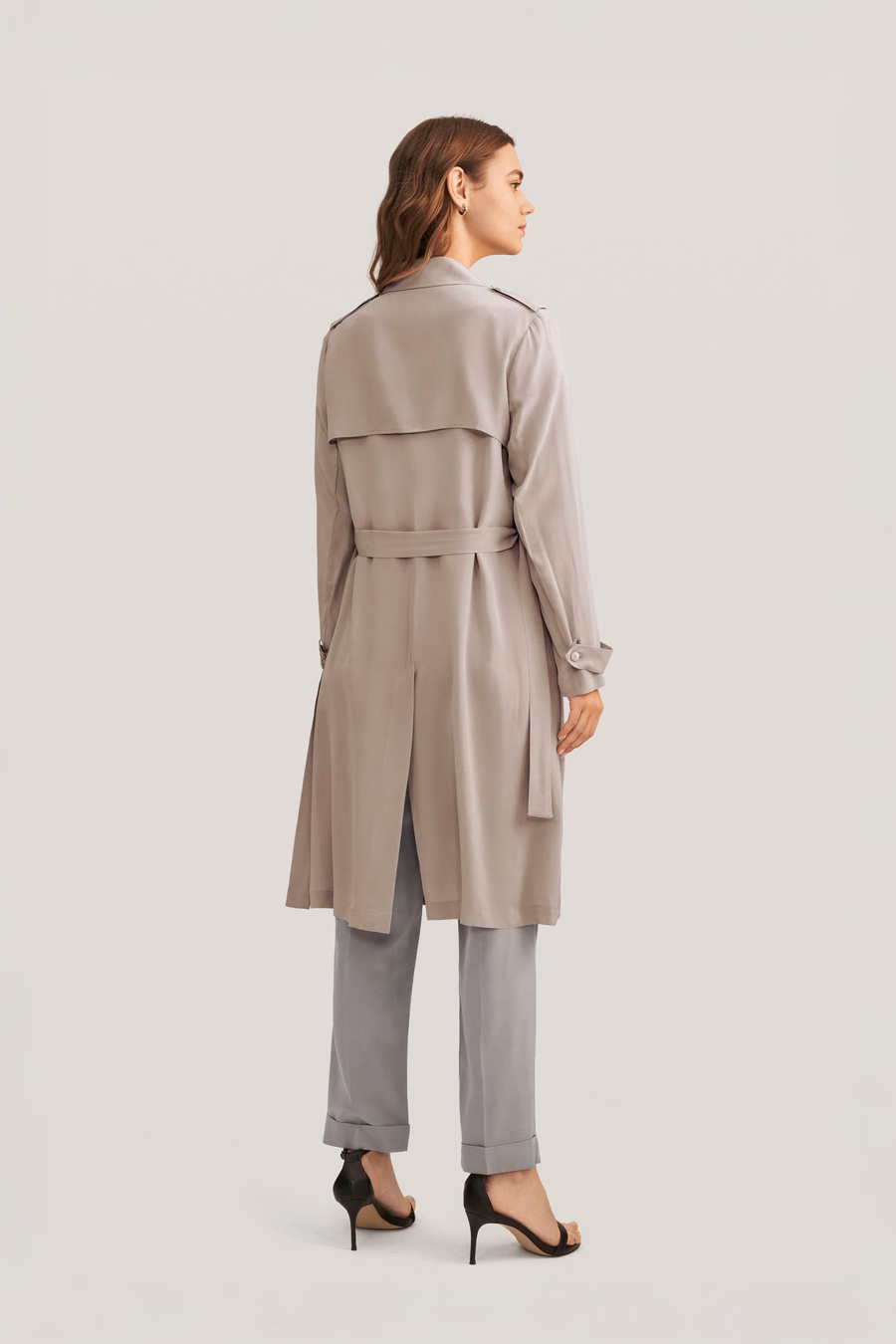Classic Double-Breasted Silk Trench Coat