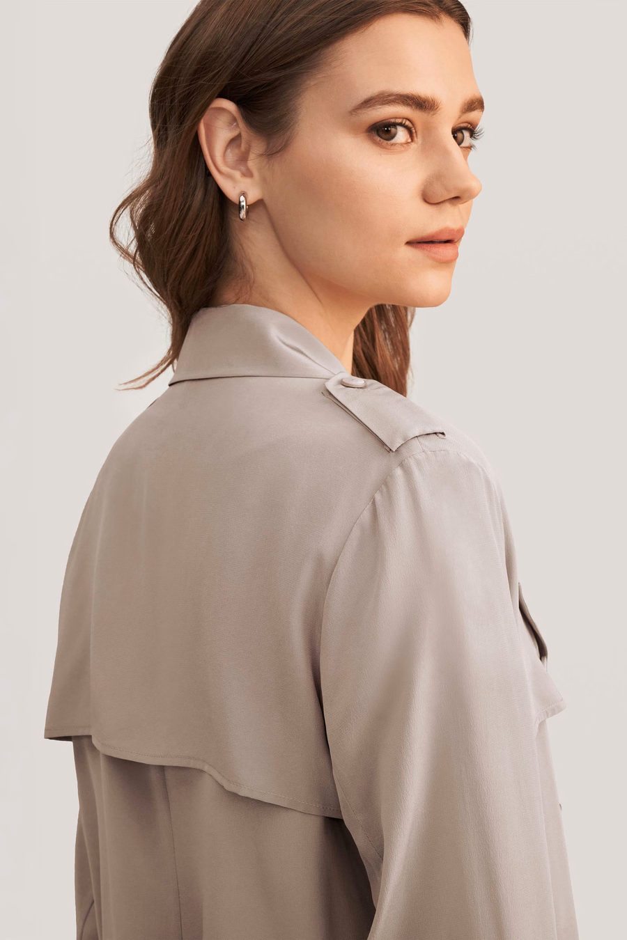 Classic Double-Breasted Silk Trench Coat