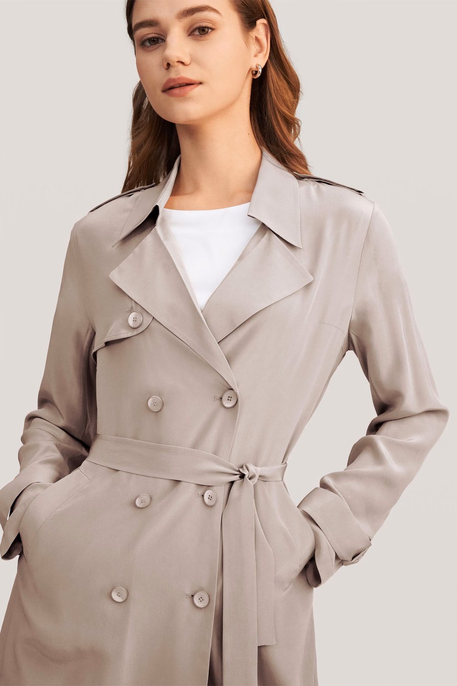 Classic Double-Breasted Silk Trench Coat