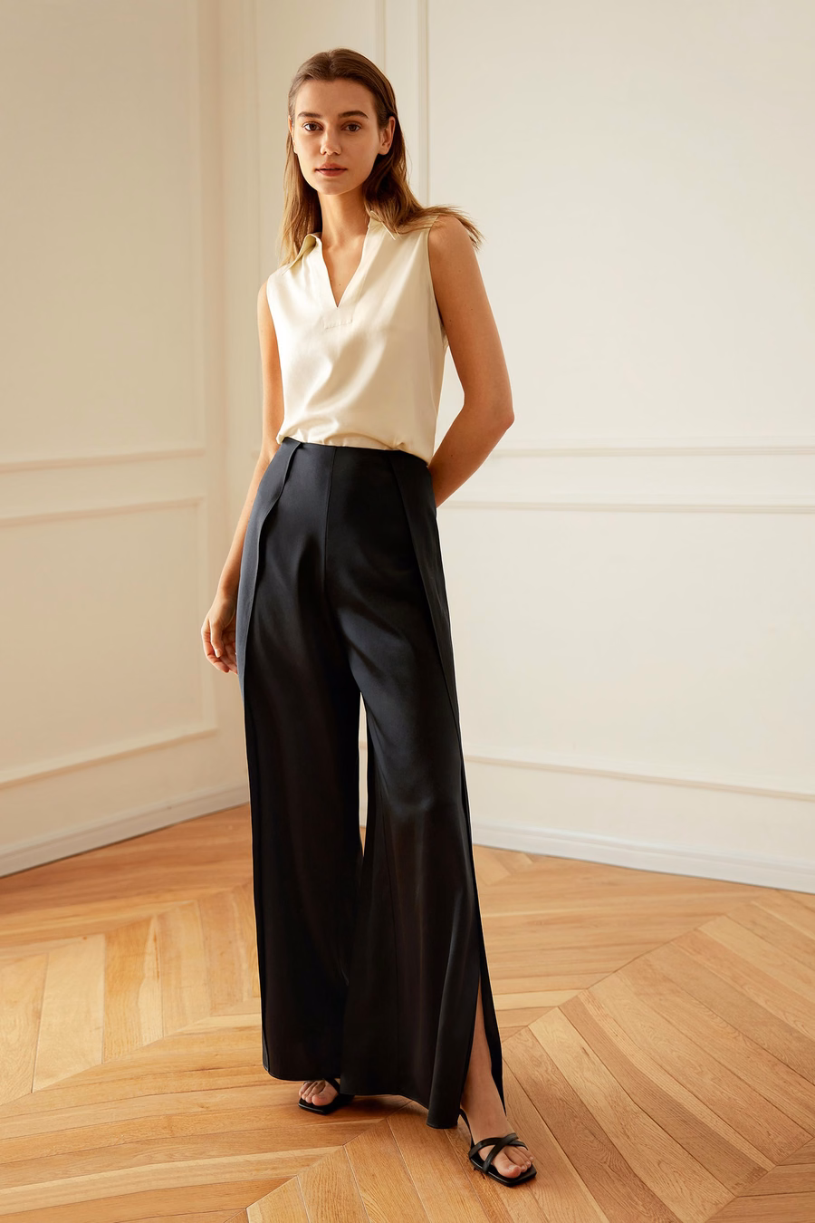 High-Waisted Silk Ginkgo Pants