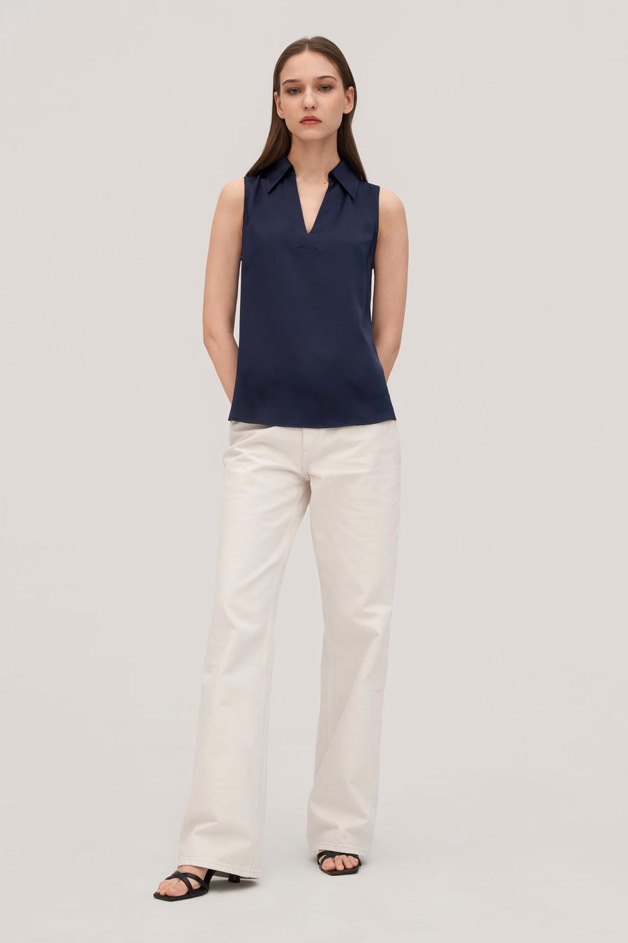 V-Neck Sleeveless Silk Violet Shirt For Women