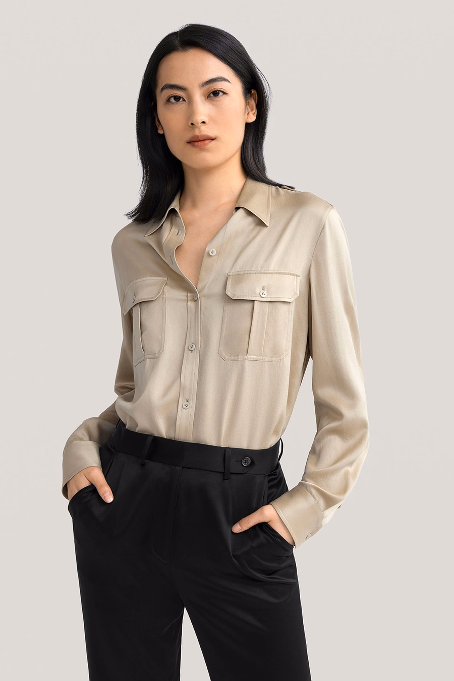 Sandwashed Silk Shirt With Epaulettes