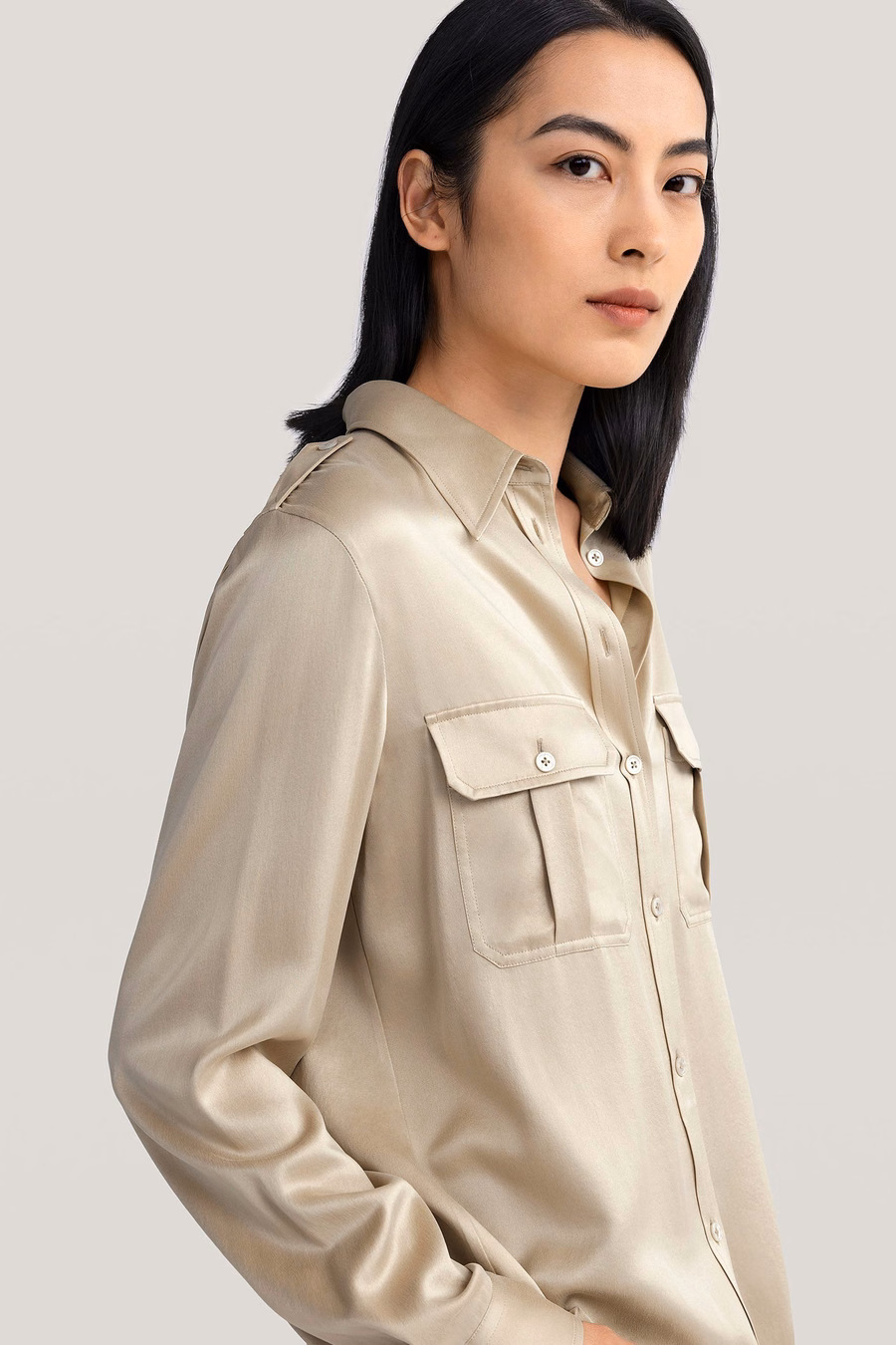 Sandwashed Silk Shirt With Epaulettes