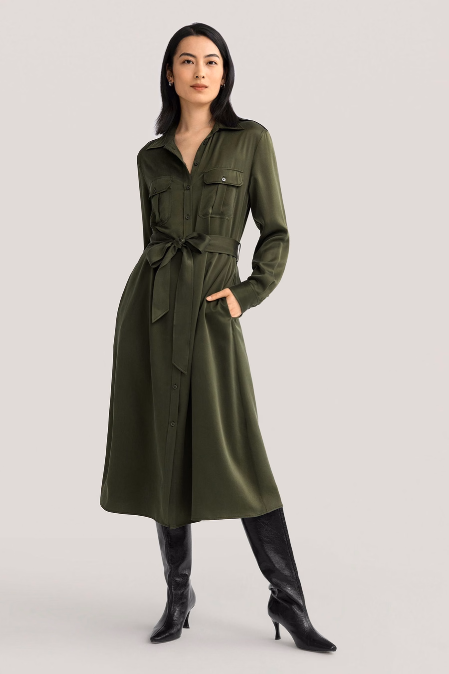 Sand-washed Pocket Trench Dress