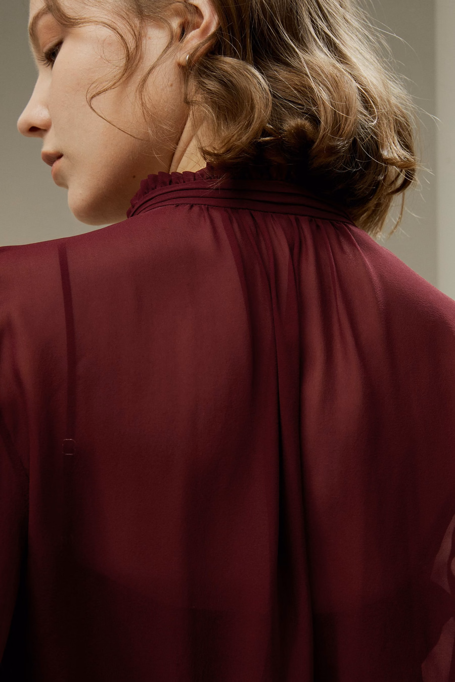 Tie Front Drawstring Georgette Blouse