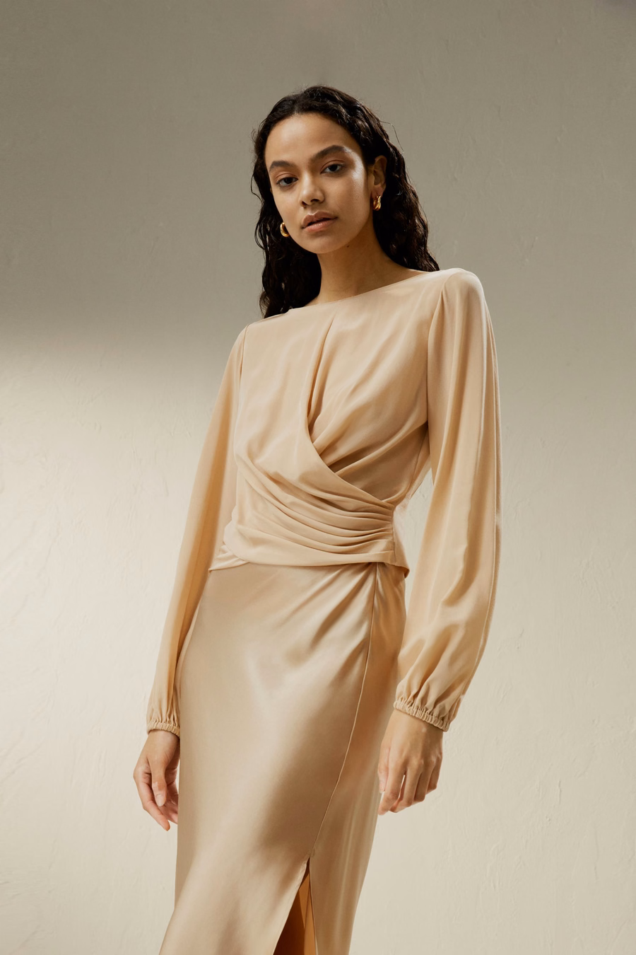 Nipped Waist Crêpe de Chine Blouse
