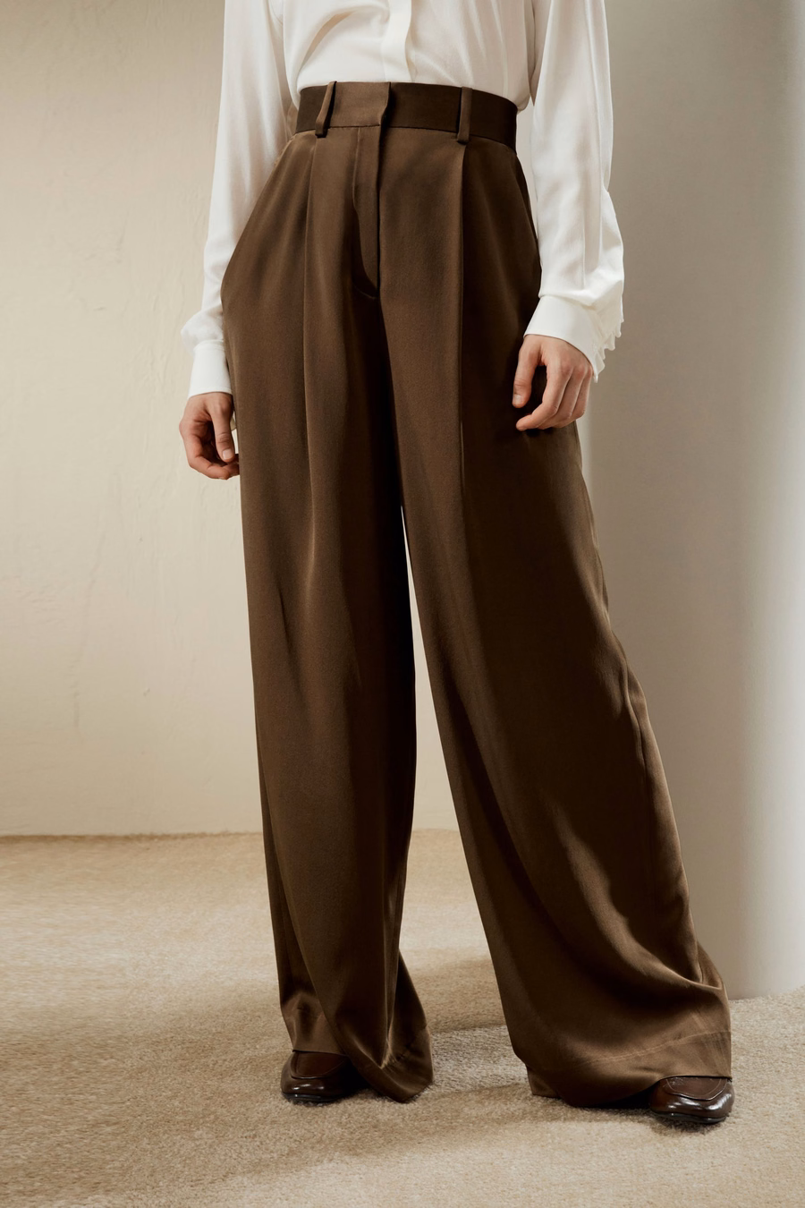 High-Waisted Wide Leg Dense Silk Pants