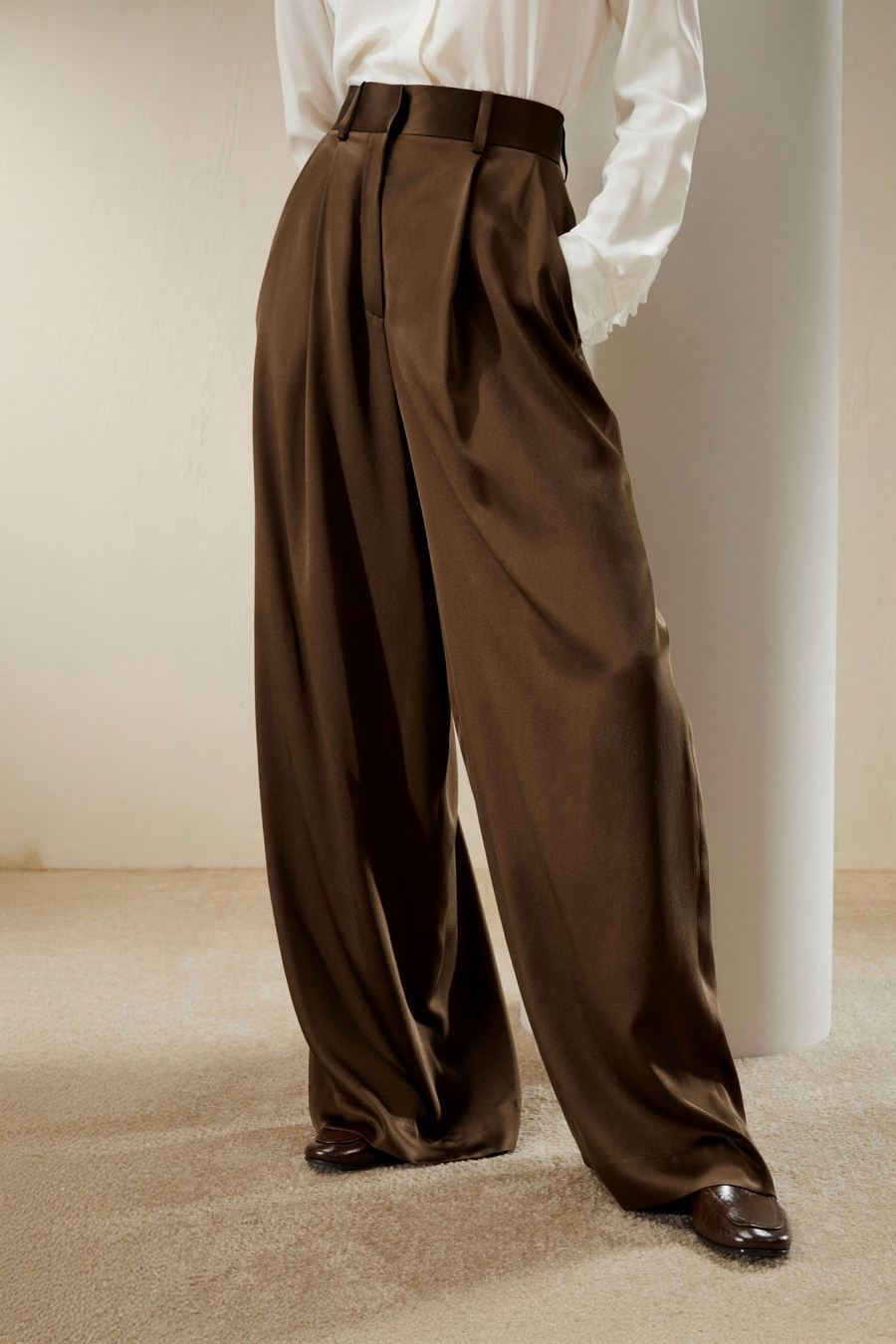 High-Waisted Wide Leg Dense Silk Pants