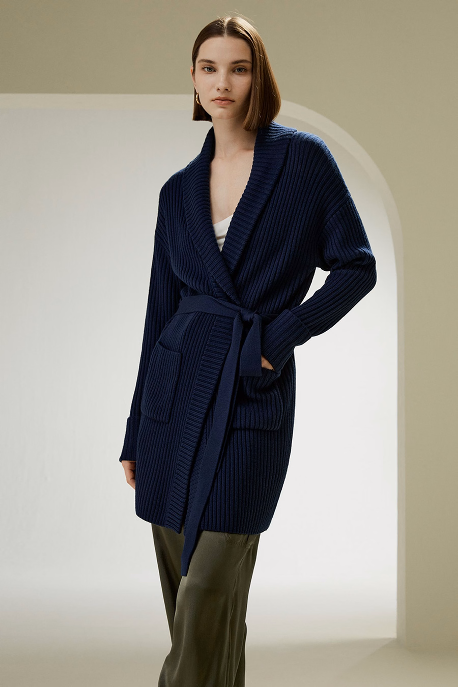 Merino Wool Shawl Collar Cardigan