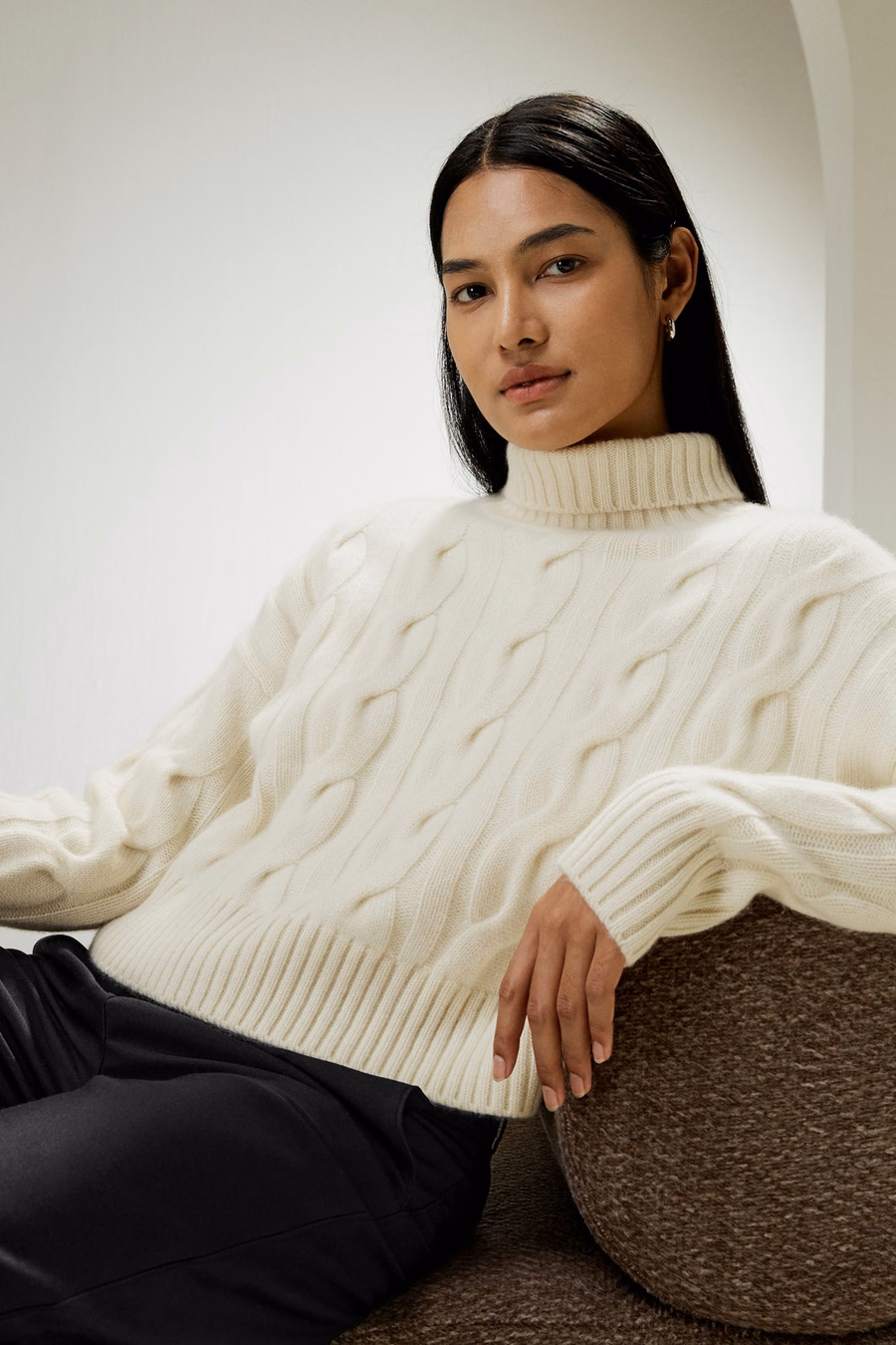 Cable Knit Cashmere Turtleneck Sweater