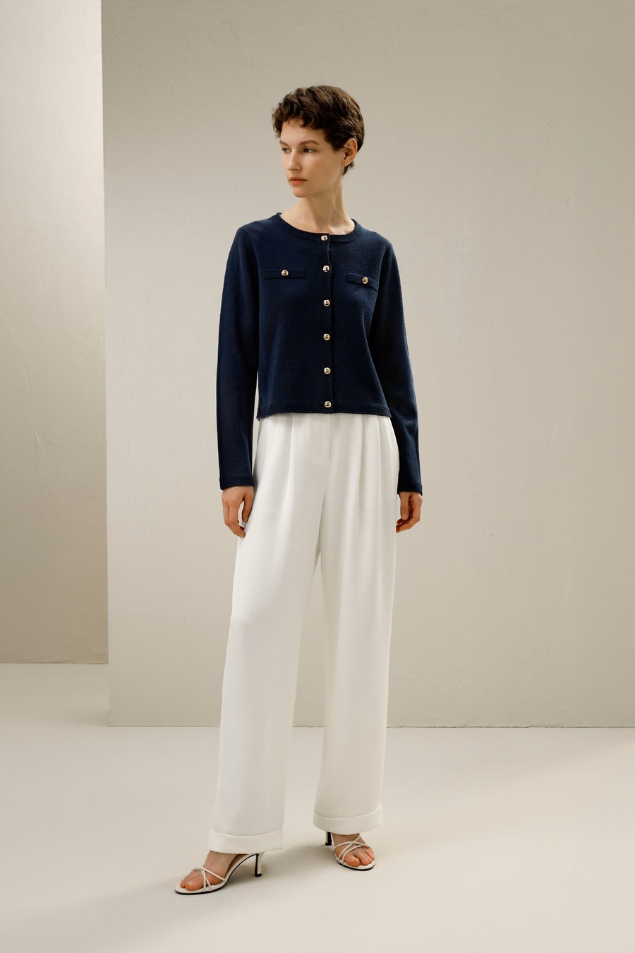 Merino Wool Golden Buttons Cardigan
