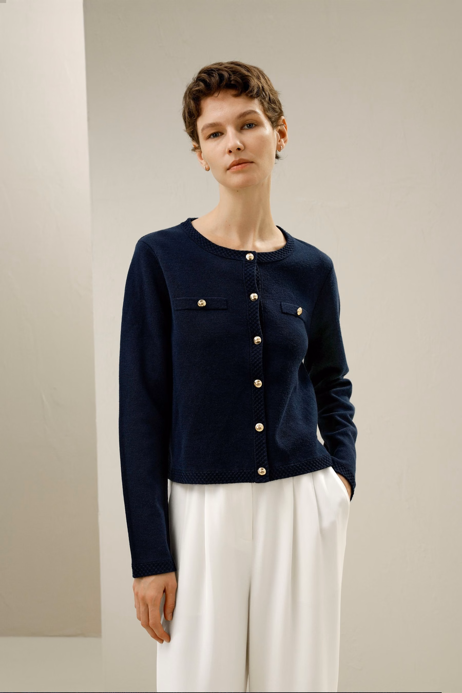 Merino Wool Golden Buttons Cardigan