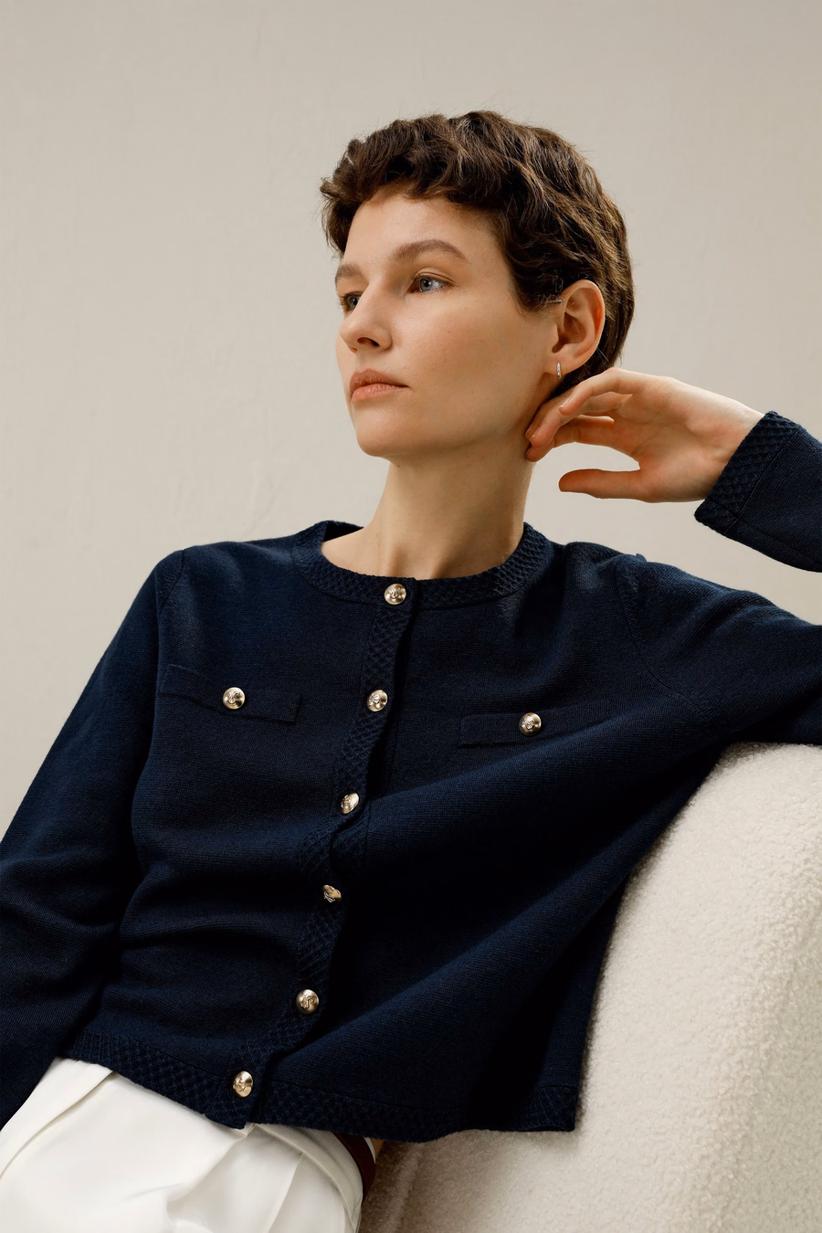 Merino Wool Golden Buttons Cardigan