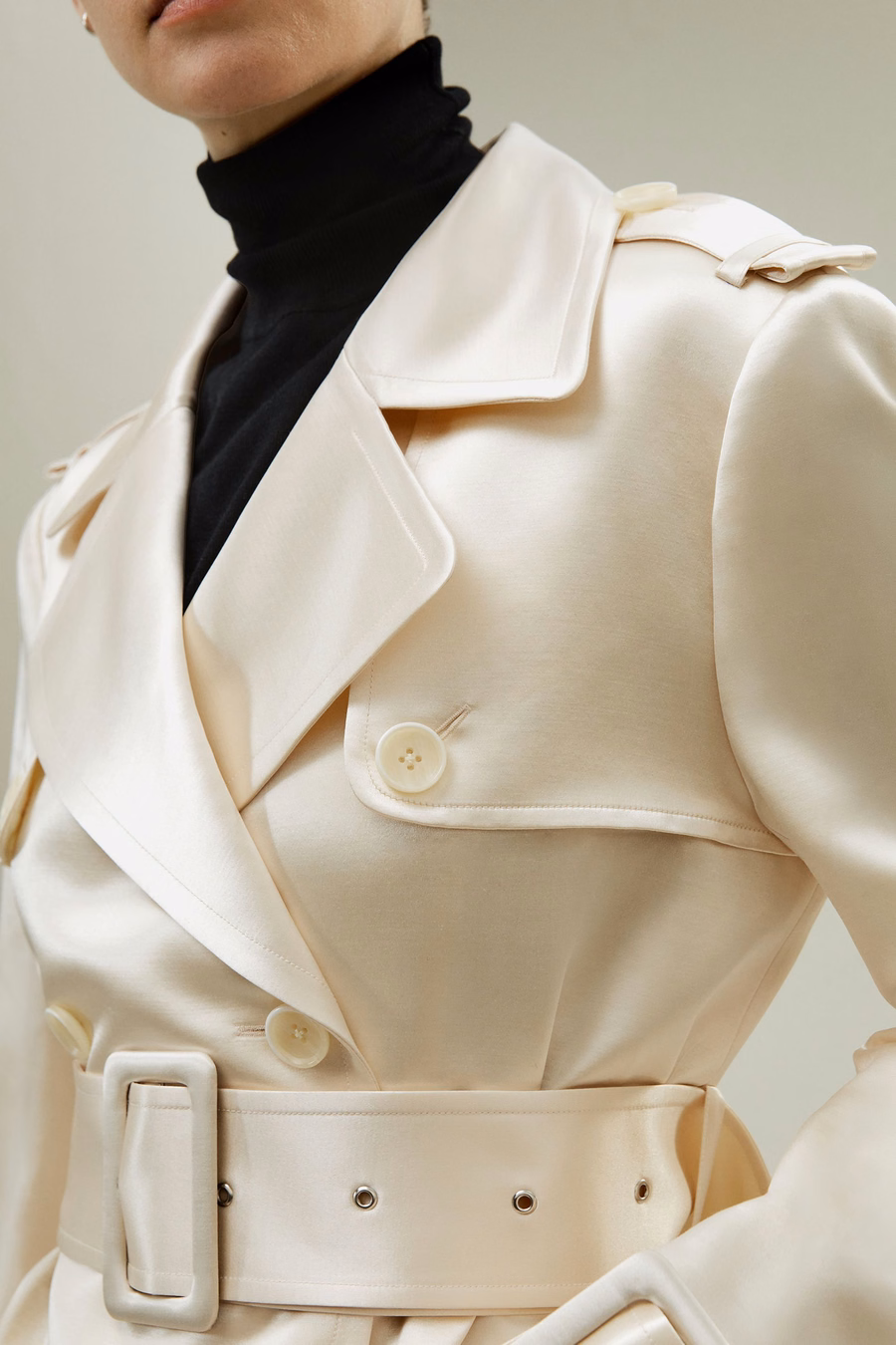 Double Breasted Silk-Blend Belted Coat