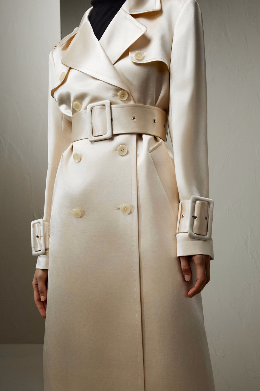 Double Breasted Silk-Blend Belted Coat