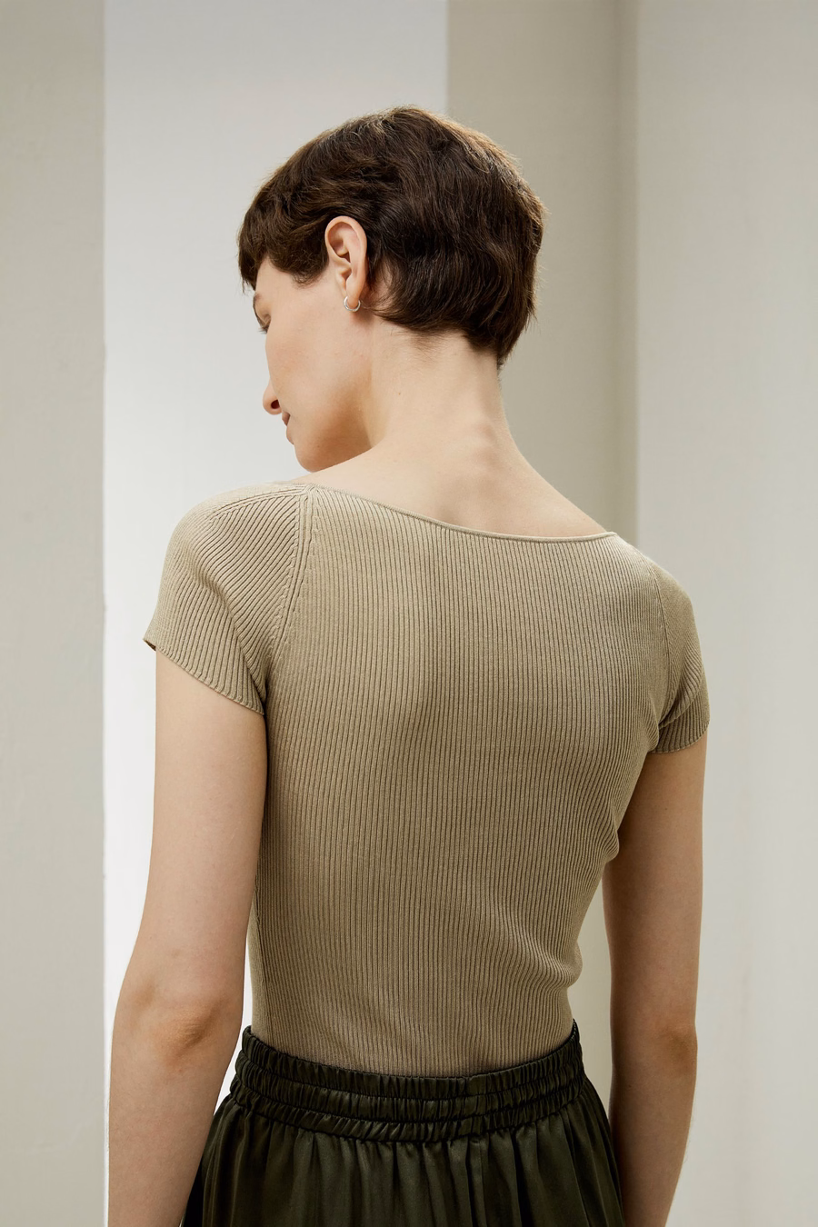 Sweetheart Neck Ribbed Silk Knit Top