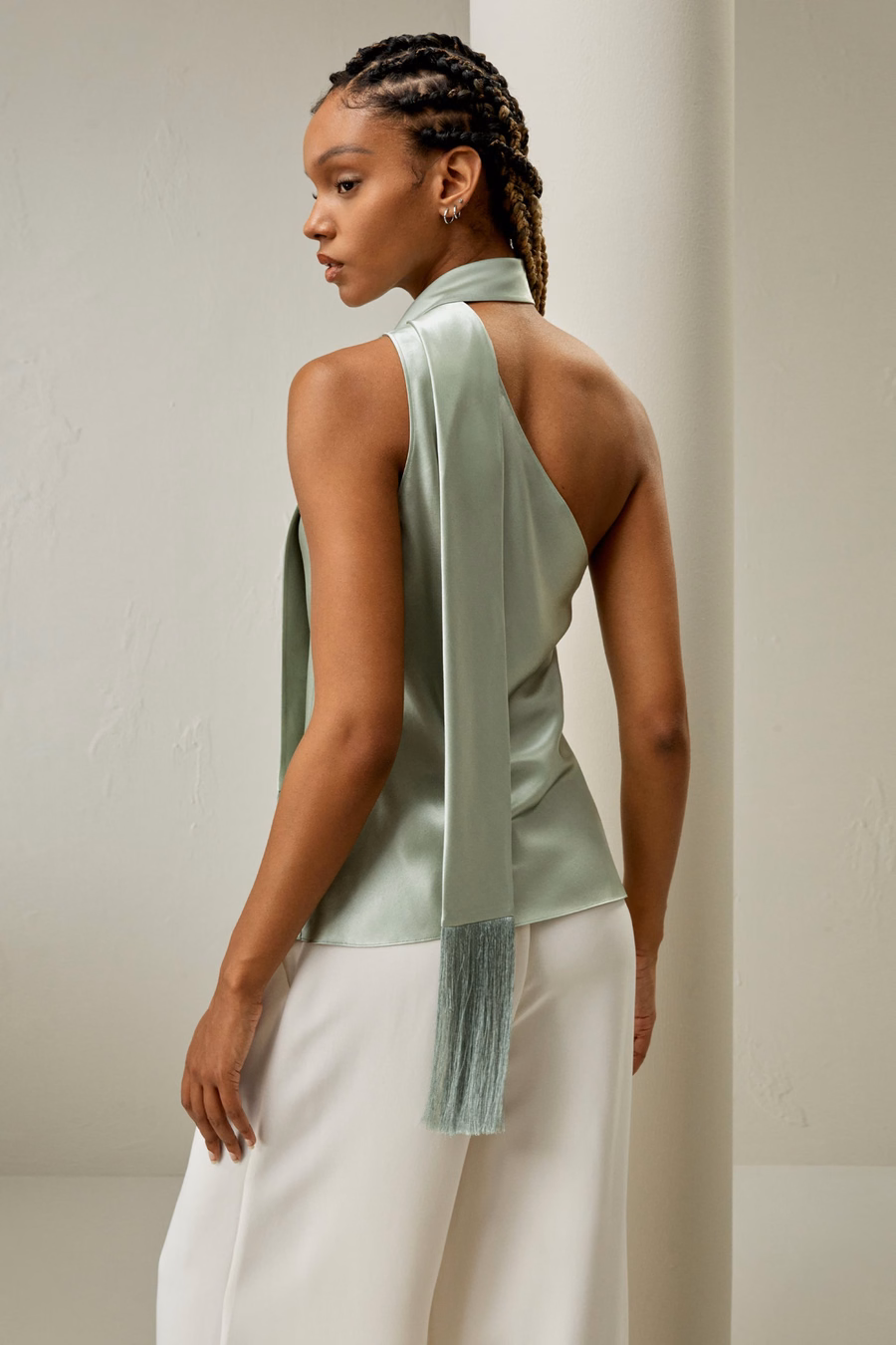 One-shoulder Top With Tassel Scarf