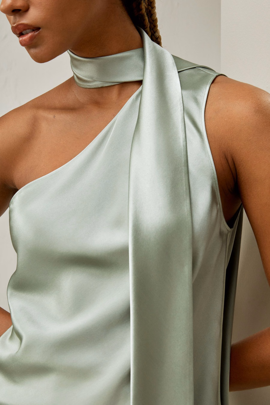 One-shoulder Top With Tassel Scarf
