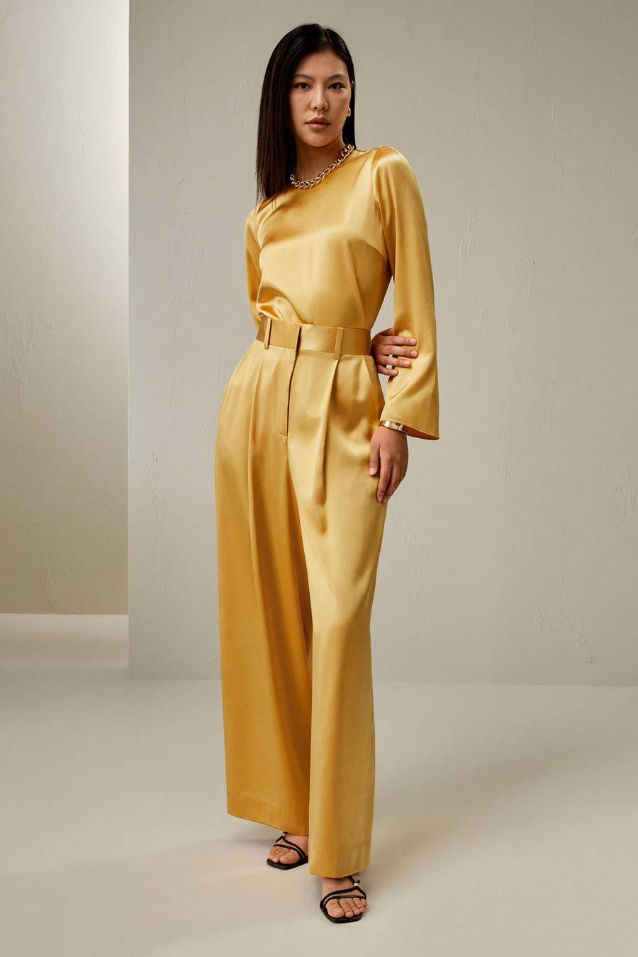 High-Waist Silk Palazzo Pants