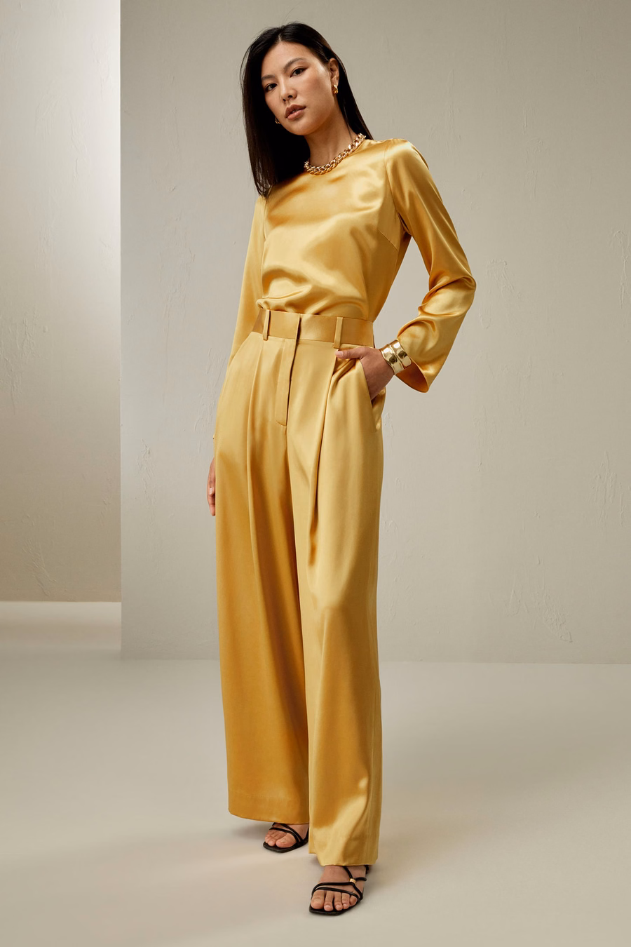 High-Waist Silk Palazzo Pants
