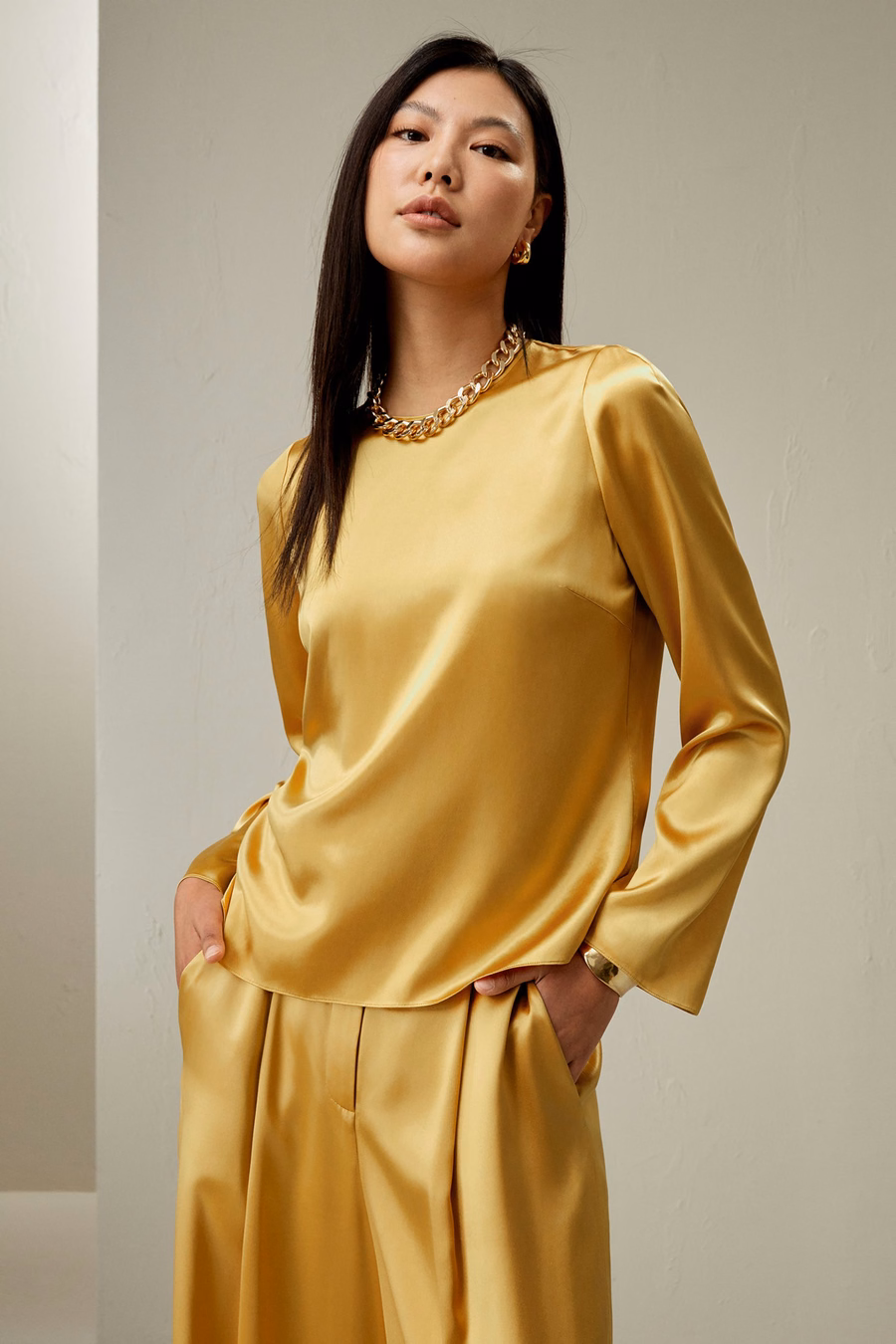 Minimalist Long Sleeve Silk Top