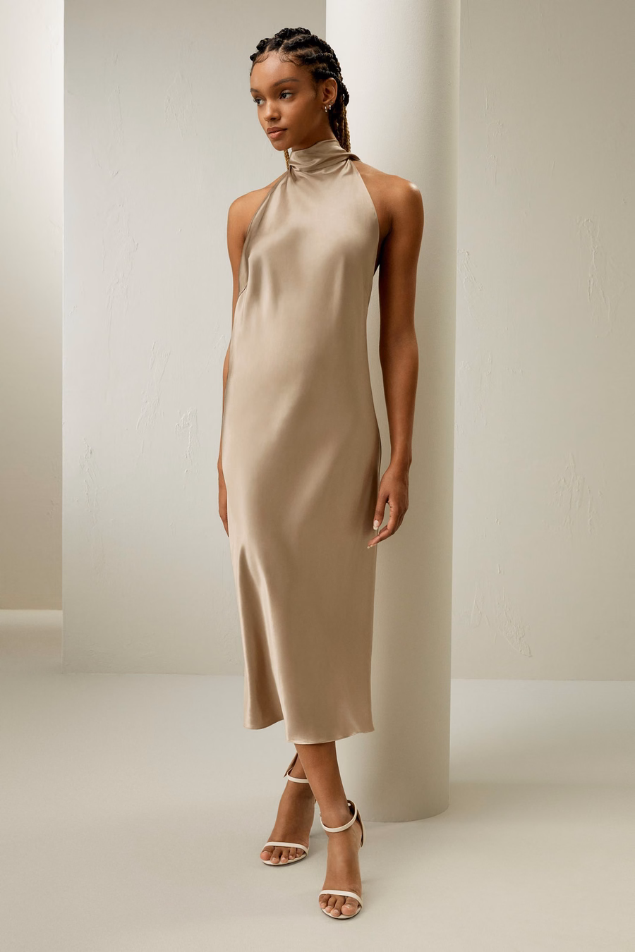 Silk Halter Neck Midi-Dress