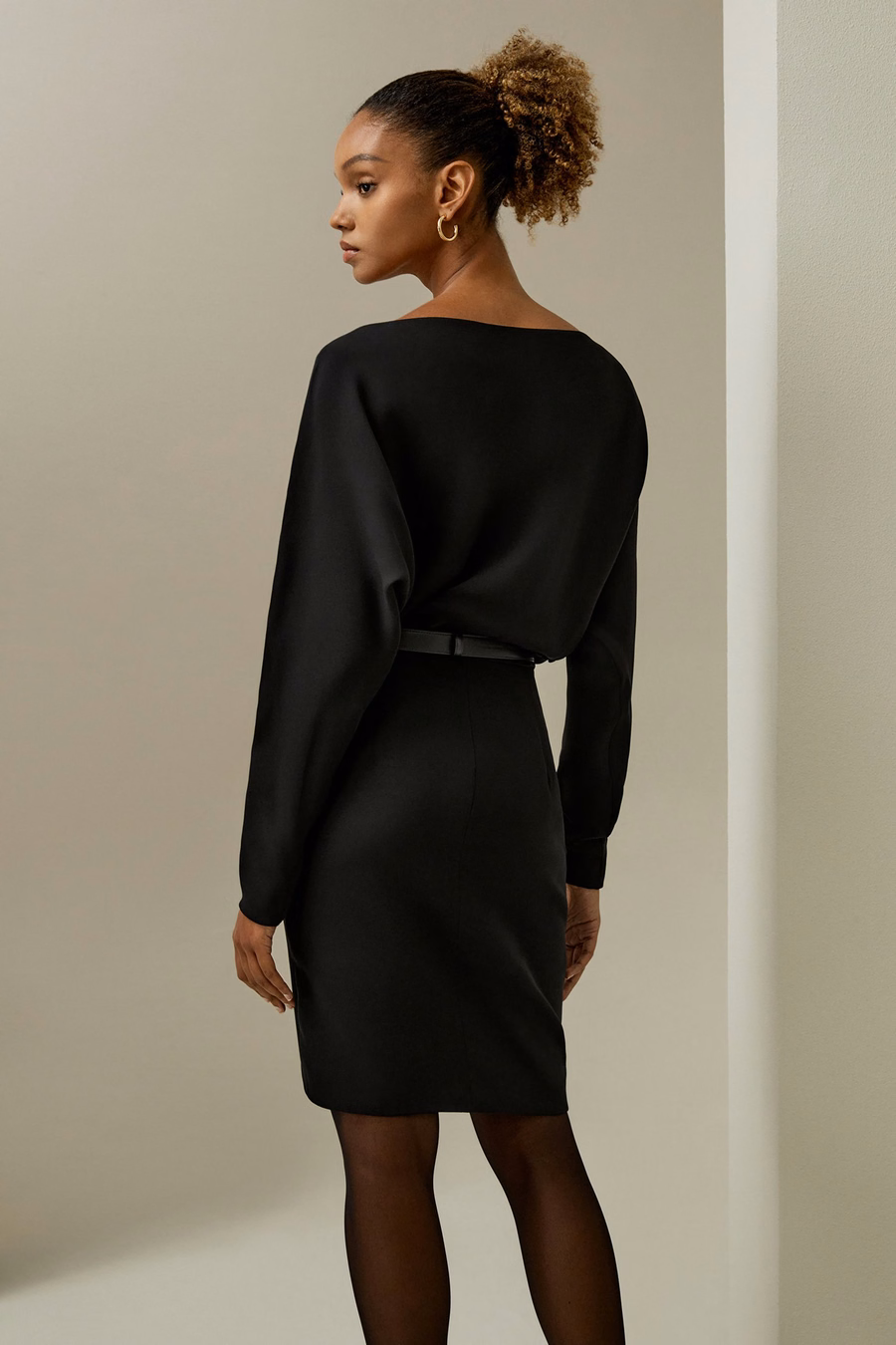 Long Sleeve Gathered Silk Mini Dress