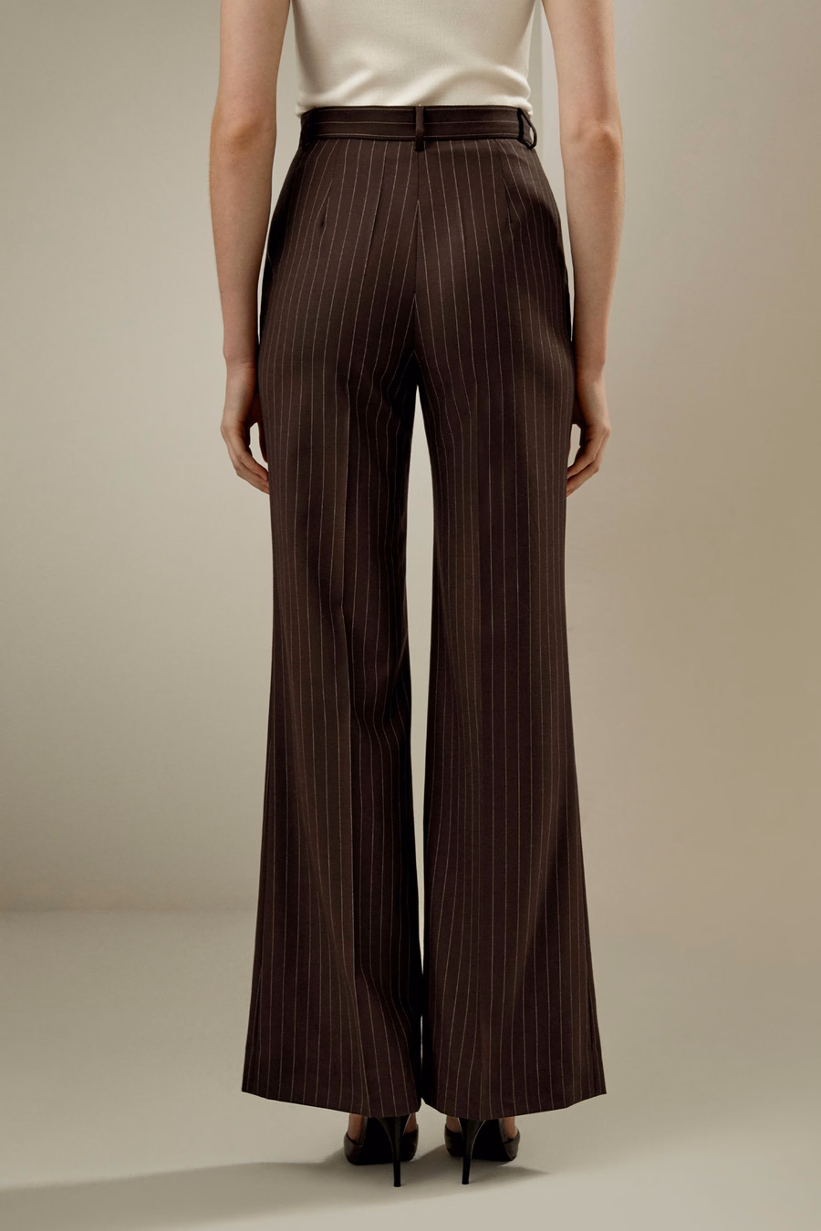 Pinstriped high-rise straight pants