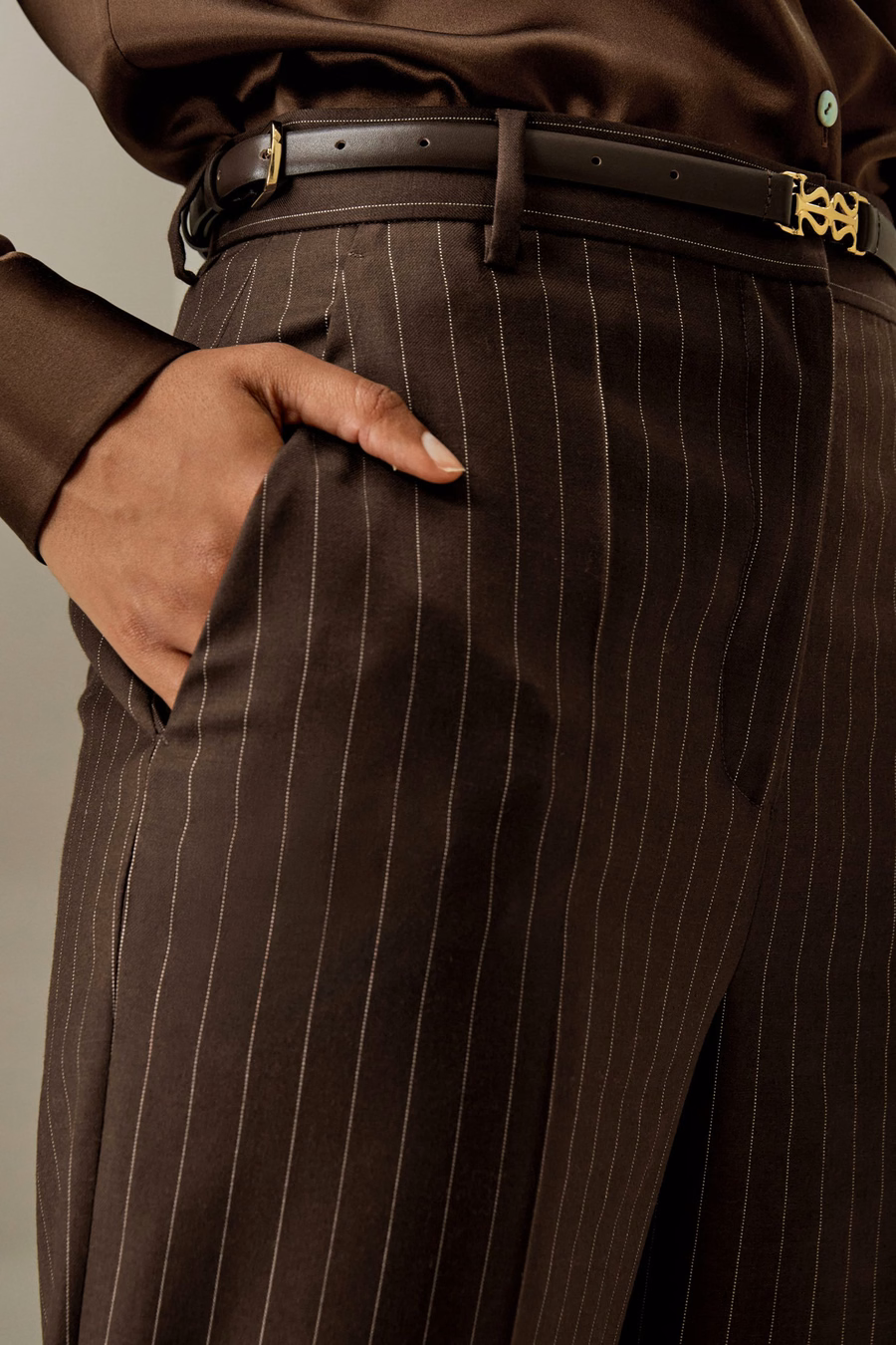 Pinstriped high-rise straight pants