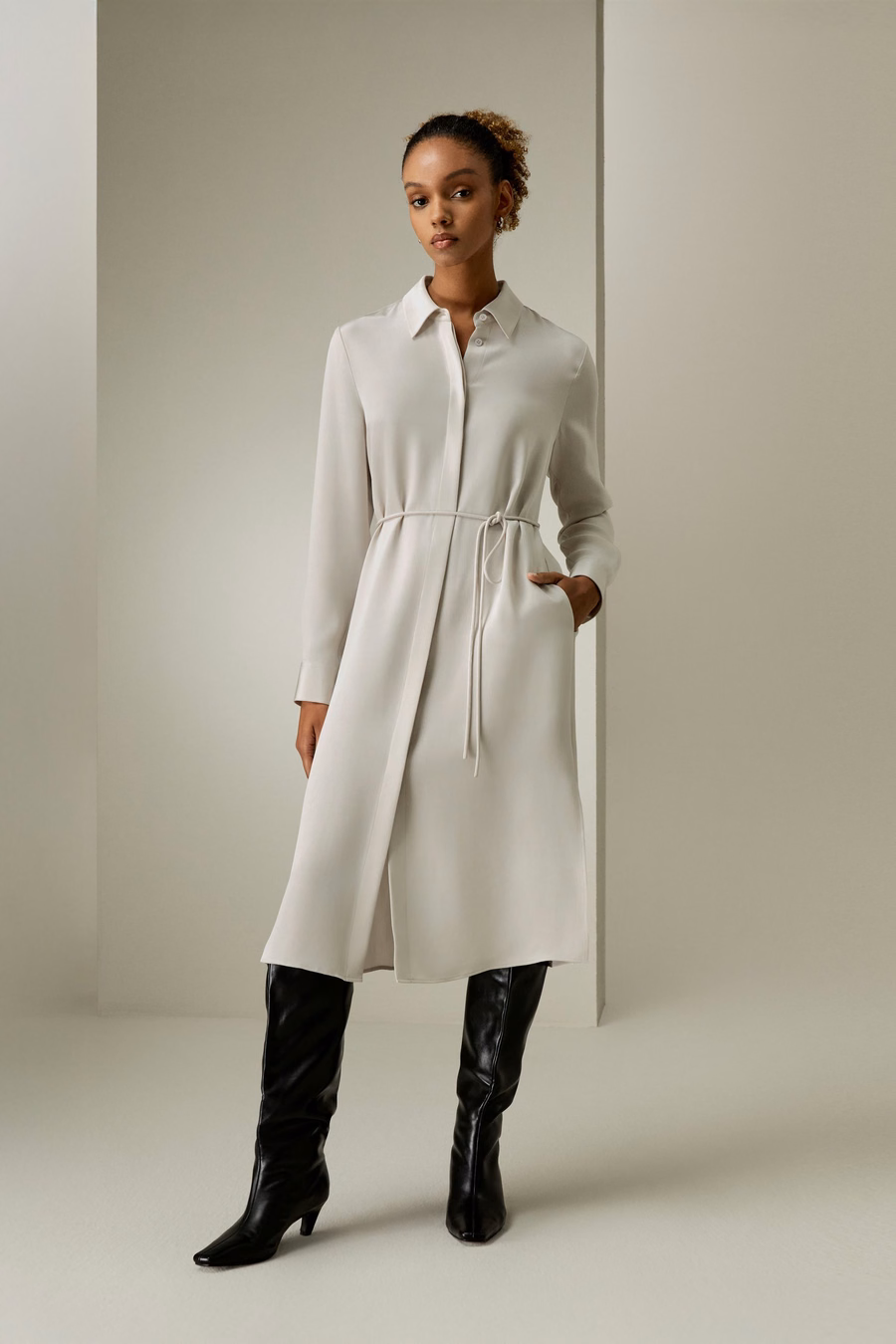 Rope Tie Plain Drape Dress