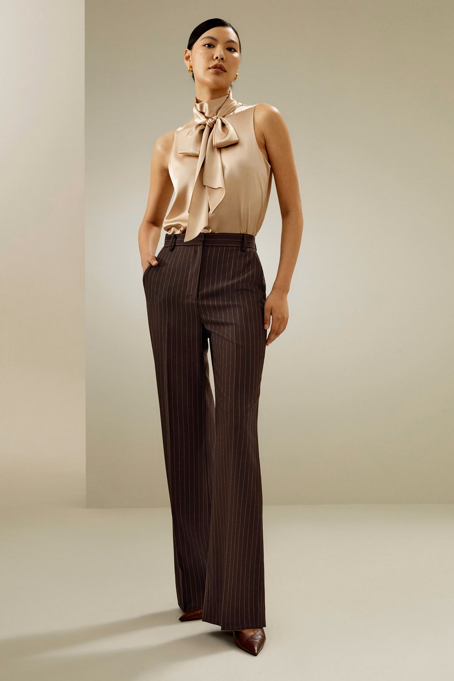 Sleeveless Tie-Neck Silk Blouse