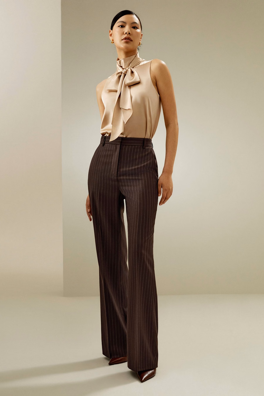 Sleeveless Tie-Neck Silk Blouse
