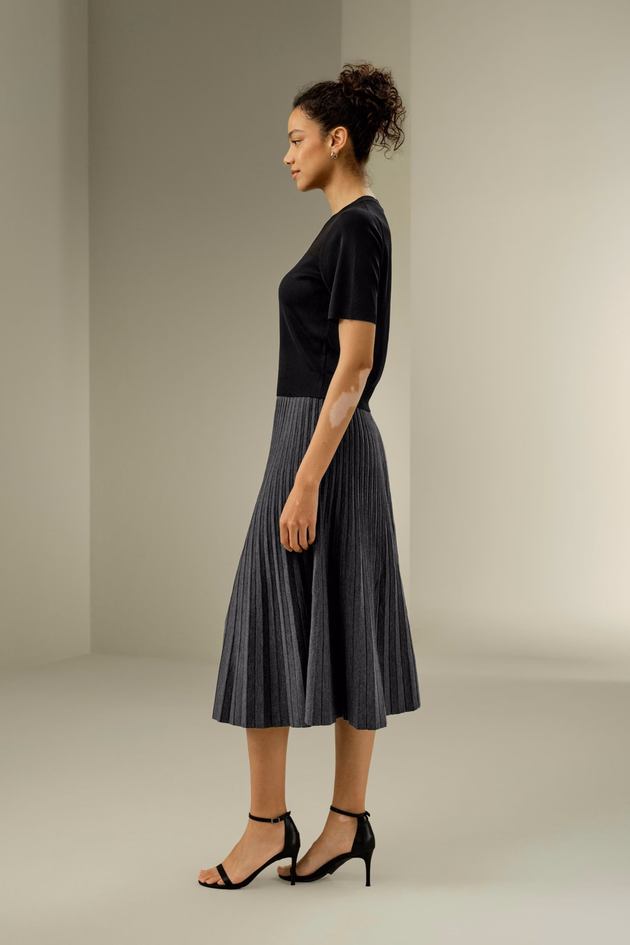 Pleated A-line Merino Wool Skirt