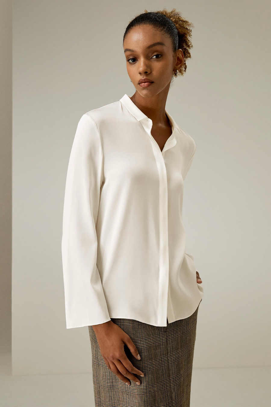 Classic Collar Silk Shirt