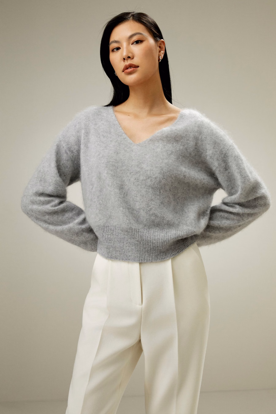 Brushed V-Neck Cashmere Sweater