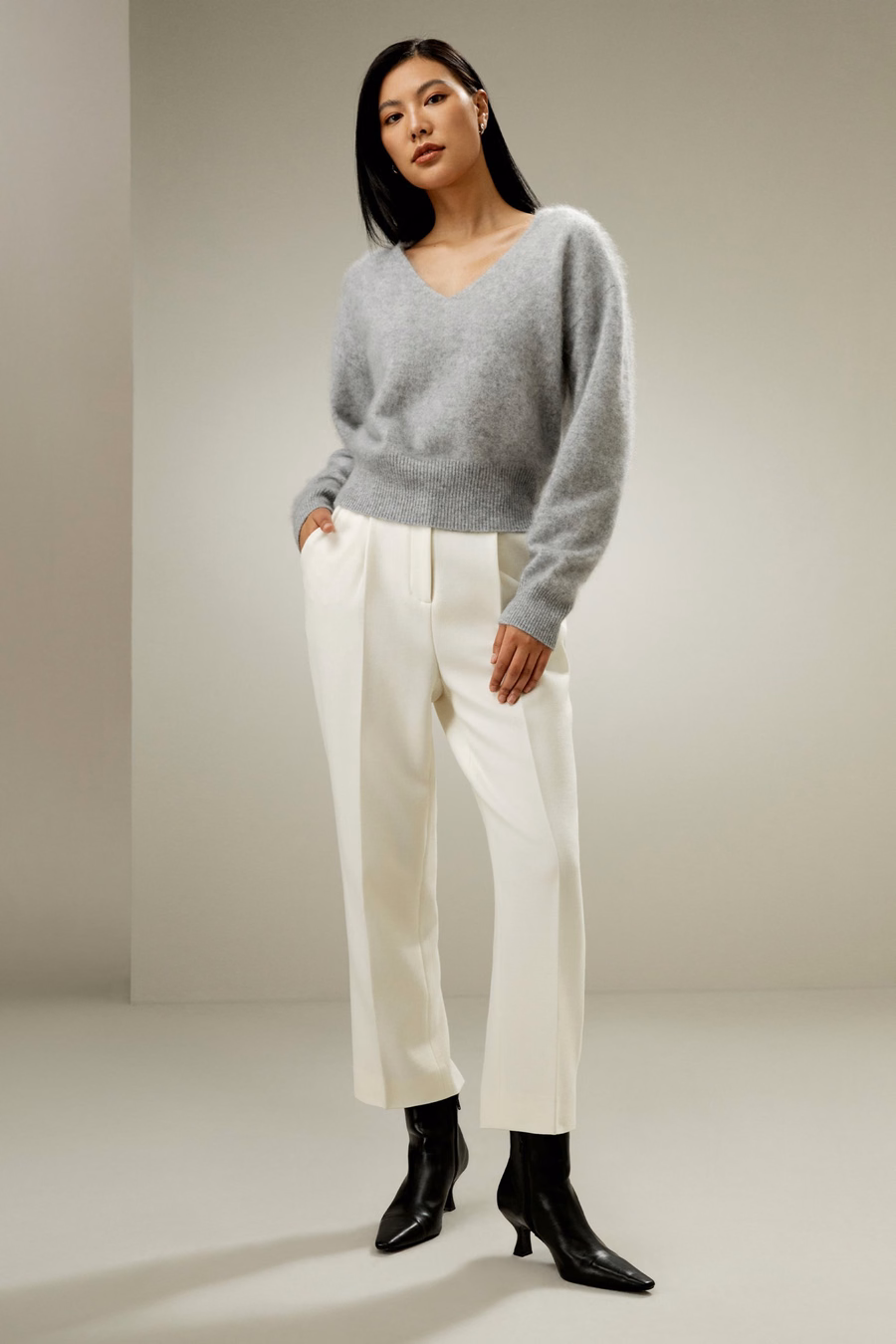 Brushed V-Neck Cashmere Sweater