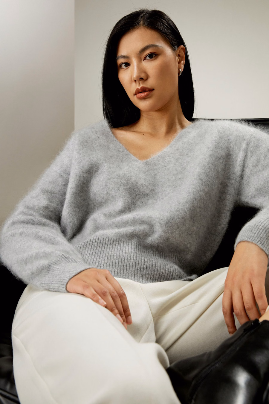 Brushed V-Neck Cashmere Sweater