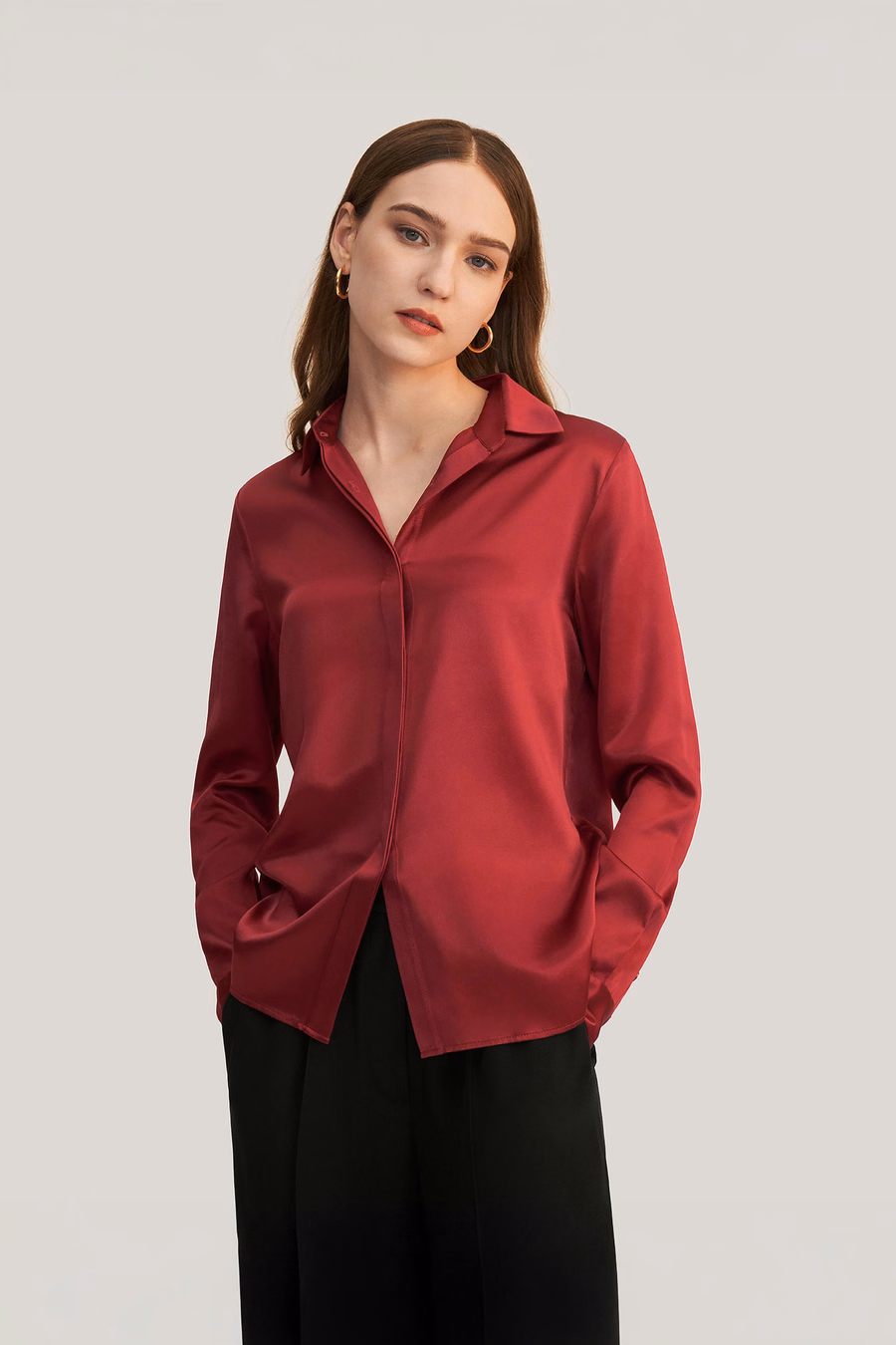 Basic Concealed Placket Silk Shirt