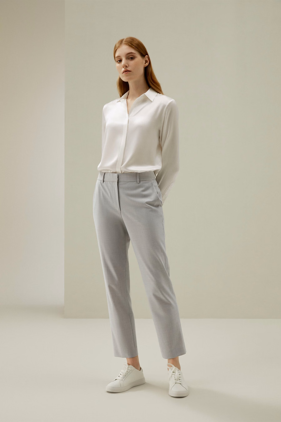 Basic Concealed Placket Silk Shirt