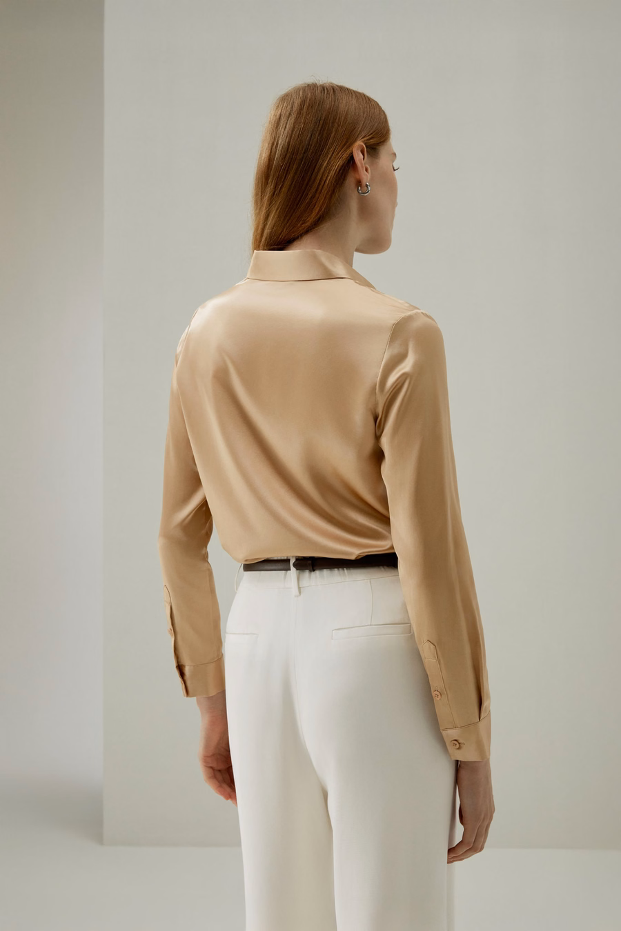 Basic Concealed Placket Silk Shirt