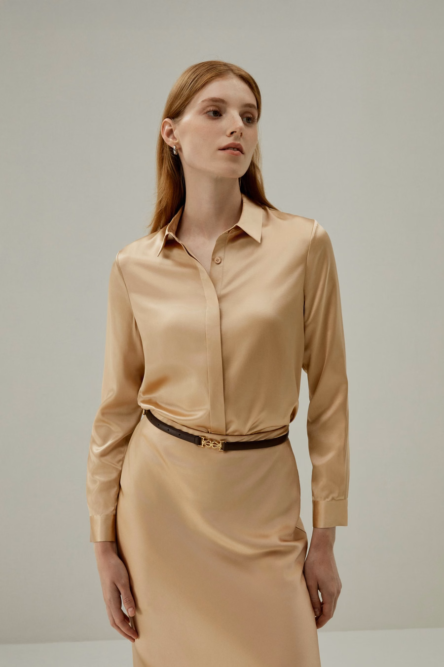 Basic Concealed Placket Silk Shirt