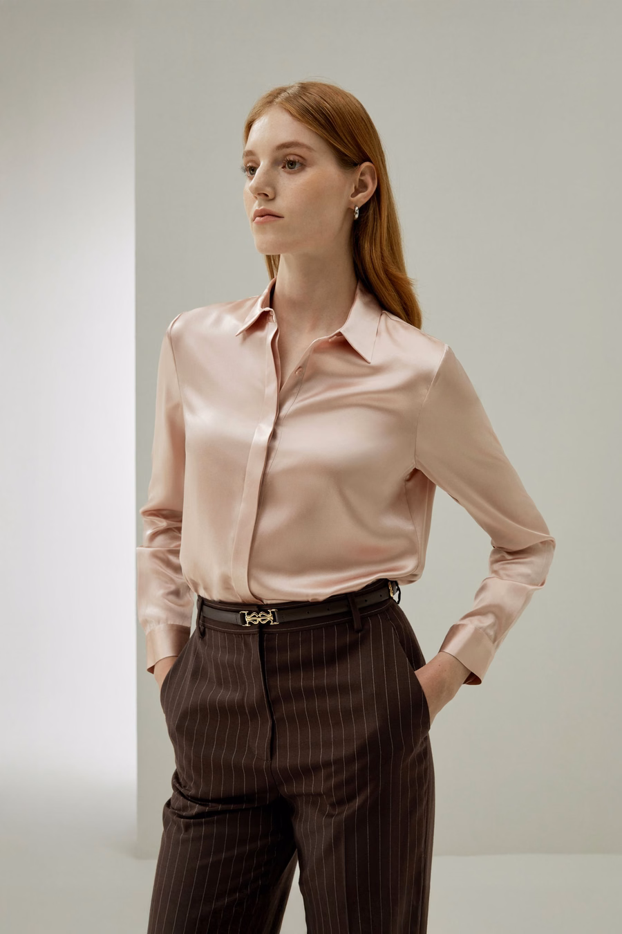 Basic Concealed Placket Silk Shirt