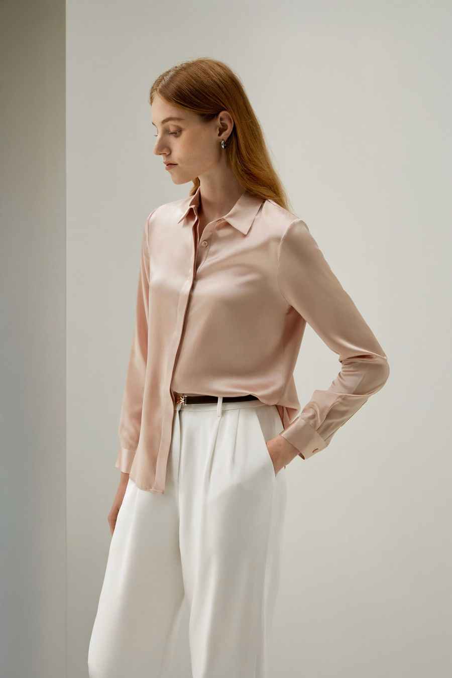 Basic Concealed Placket Silk Shirt