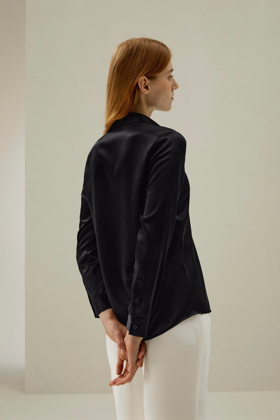 Basic Concealed Placket Silk Shirt