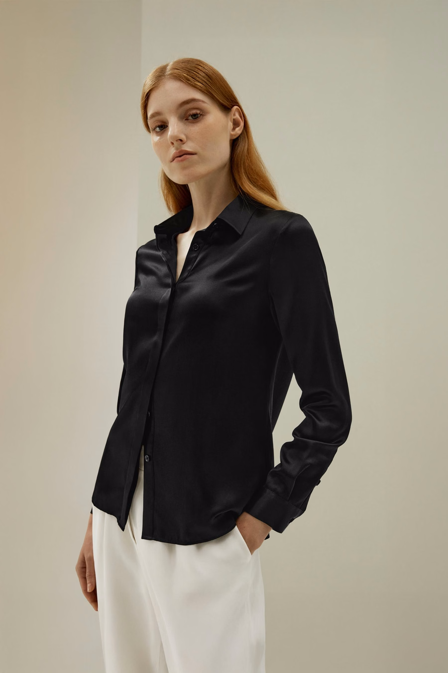 Basic Concealed Placket Silk Shirt