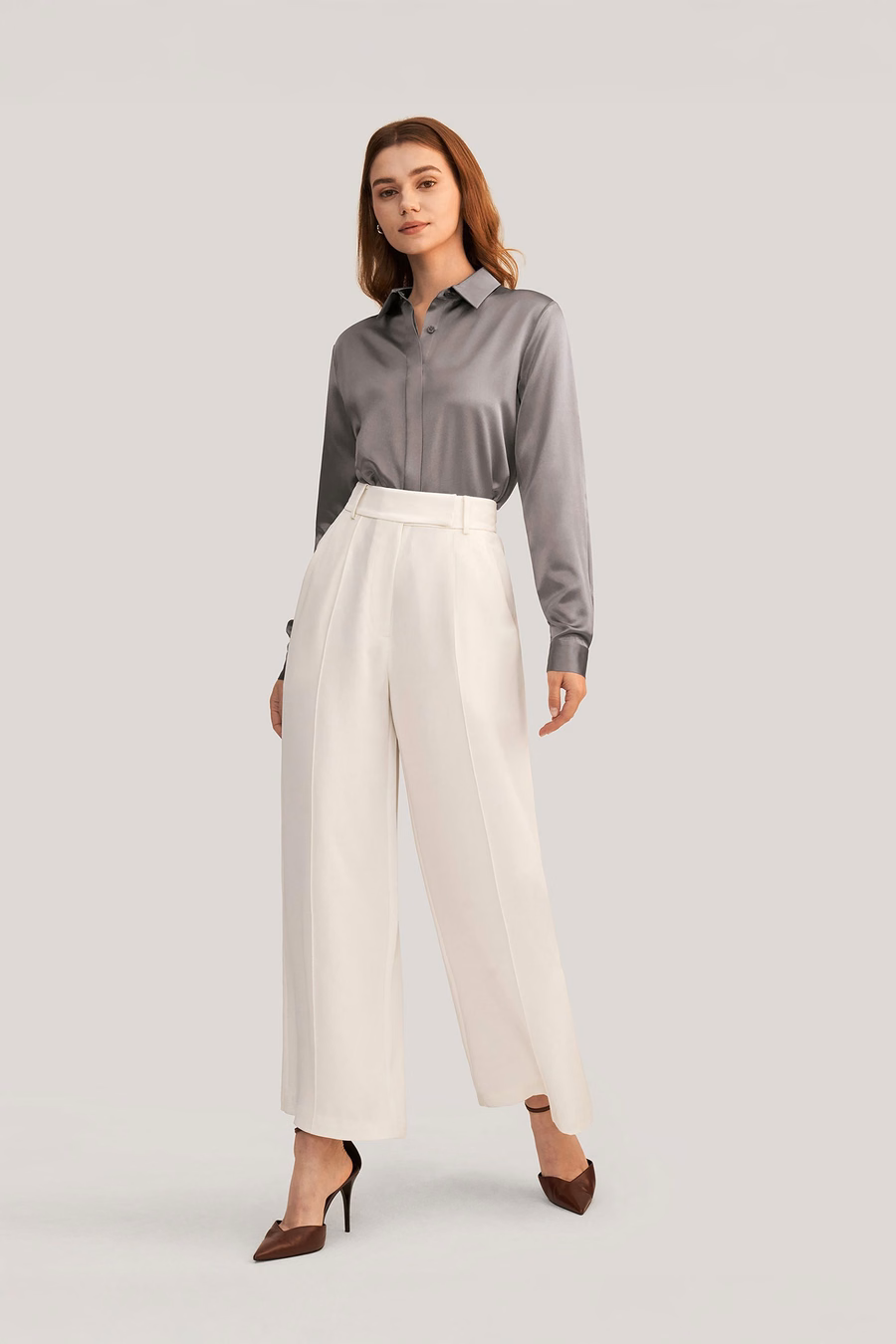 Basic Concealed Placket Silk Shirt