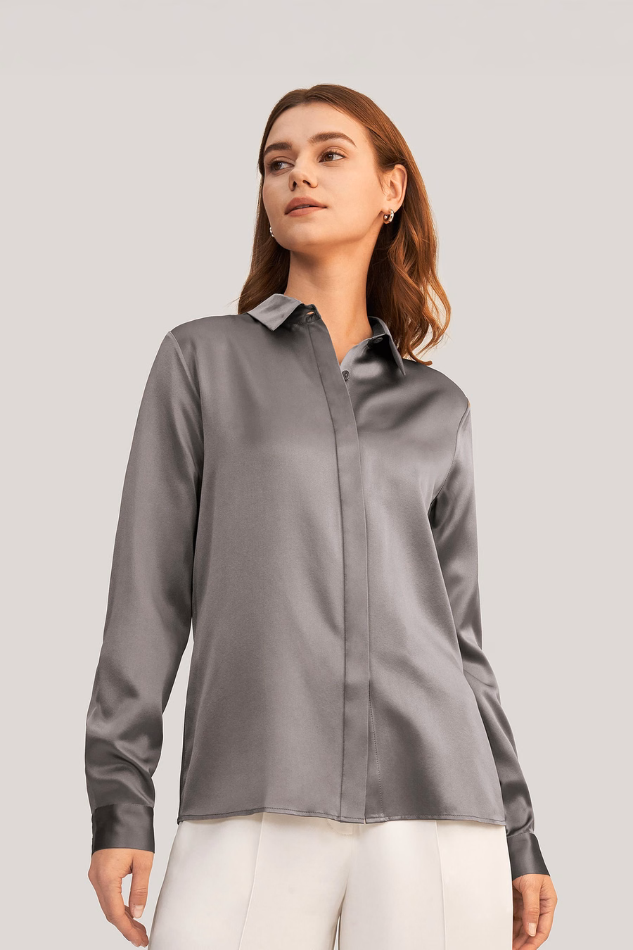 Basic Concealed Placket Silk Shirt