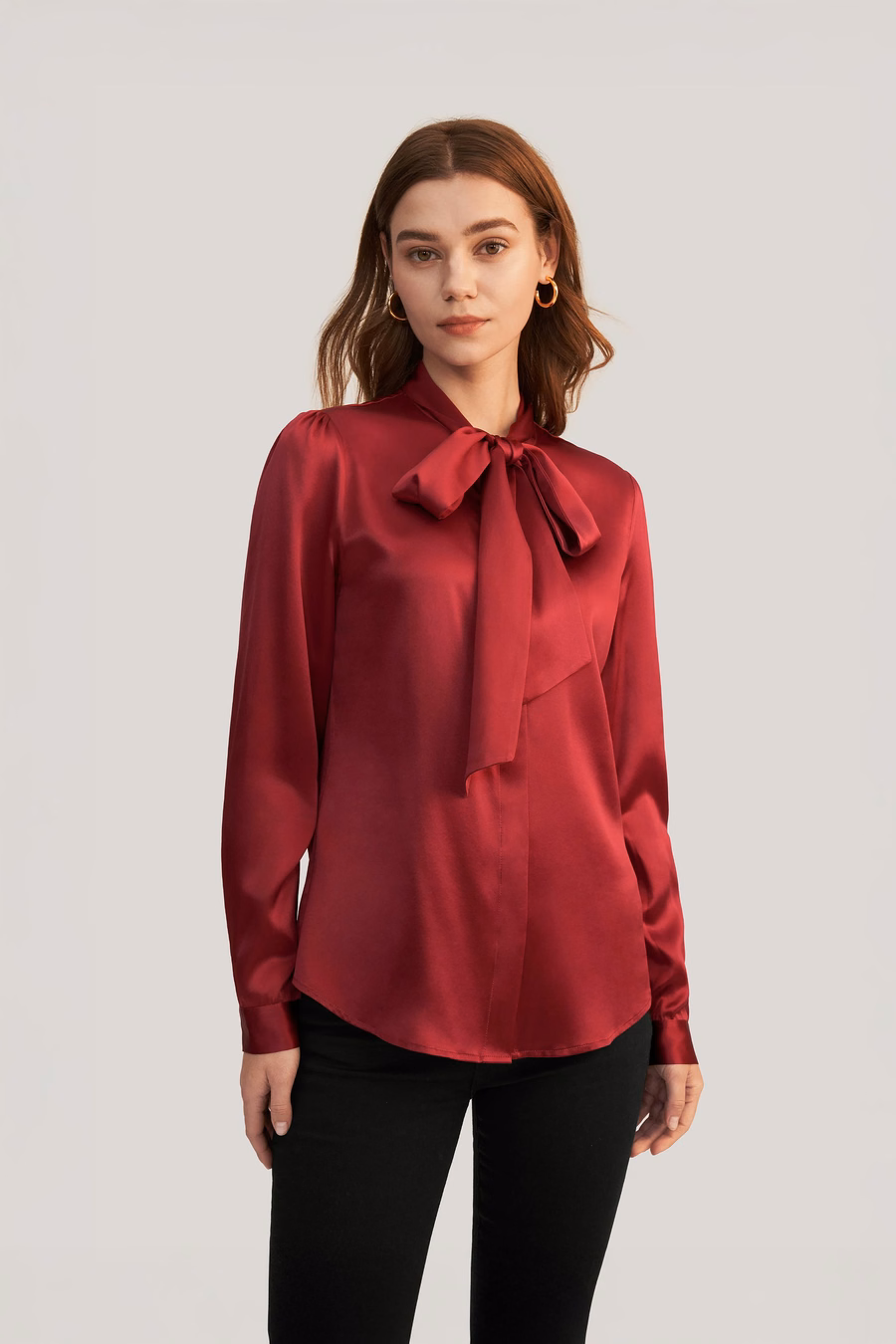 Women Bow-tie Neck Silk Blouse