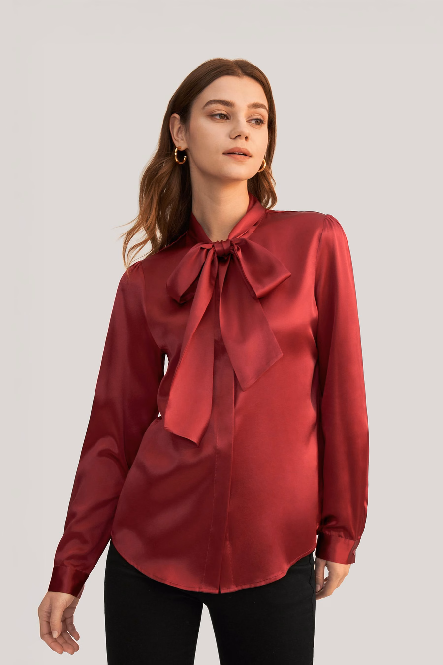 Women Bow-tie Neck Silk Blouse