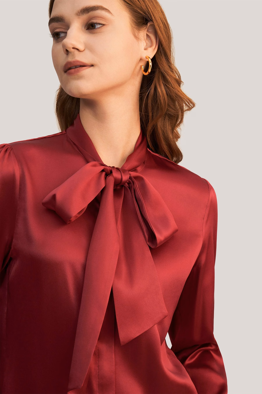 Women Bow-tie Neck Silk Blouse